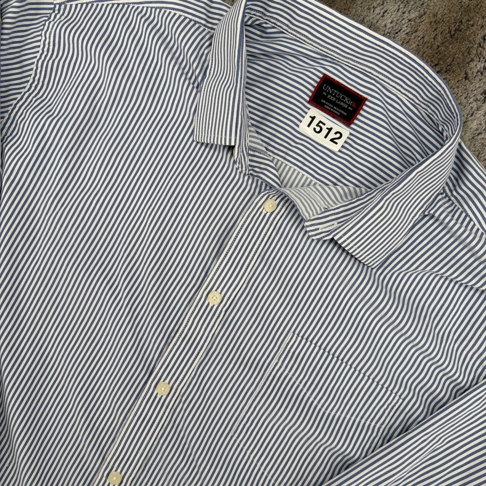 UNTUCKit Mens XXX-Large Blue White Striped Performance Button Down Shirt Stretch